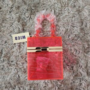 WJCD Clear Acrylic Plastic Pink Mini Bag Chain Handle Removable Gold Chain Strap